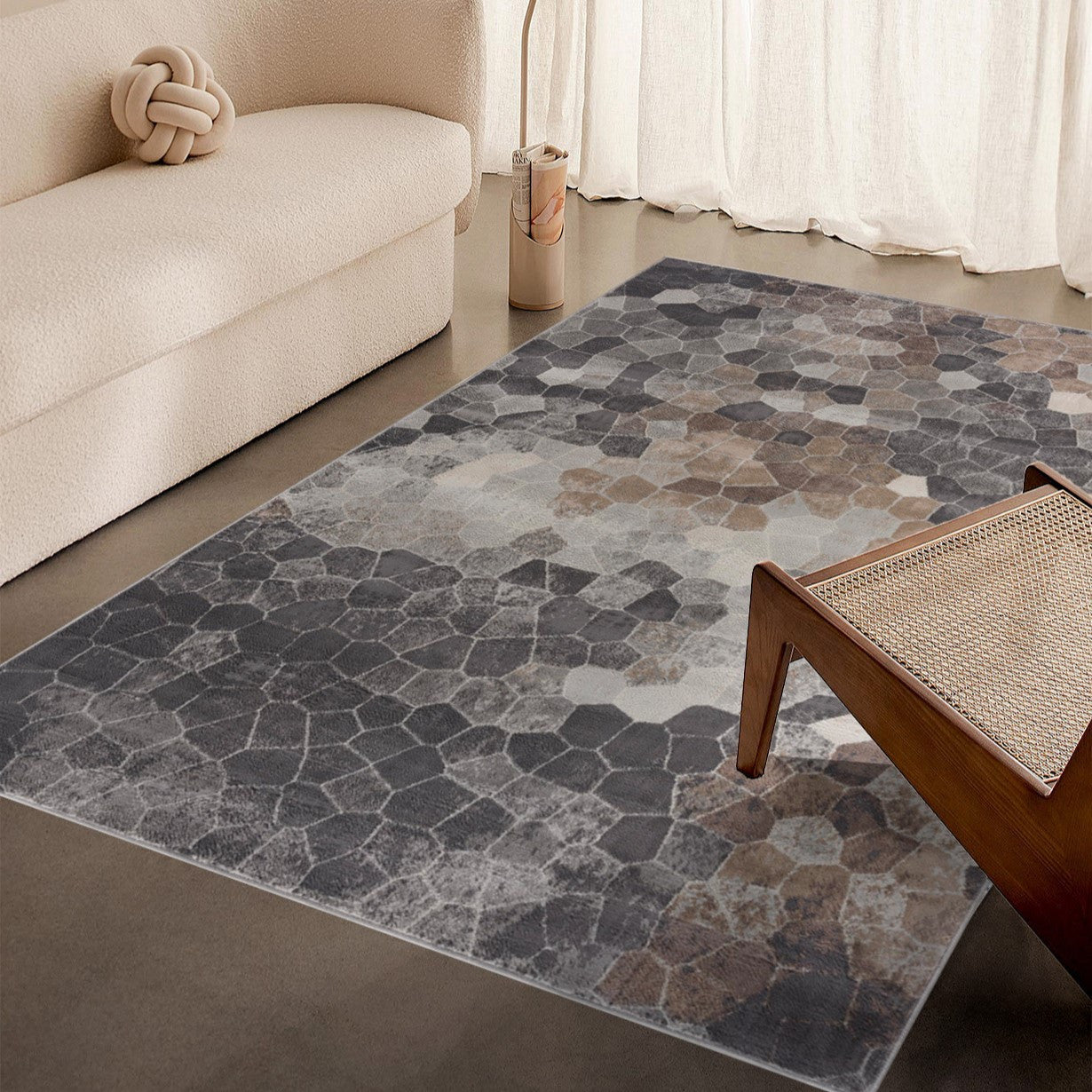 8' X 11' Beige Cobblestone Pattern Area Rug