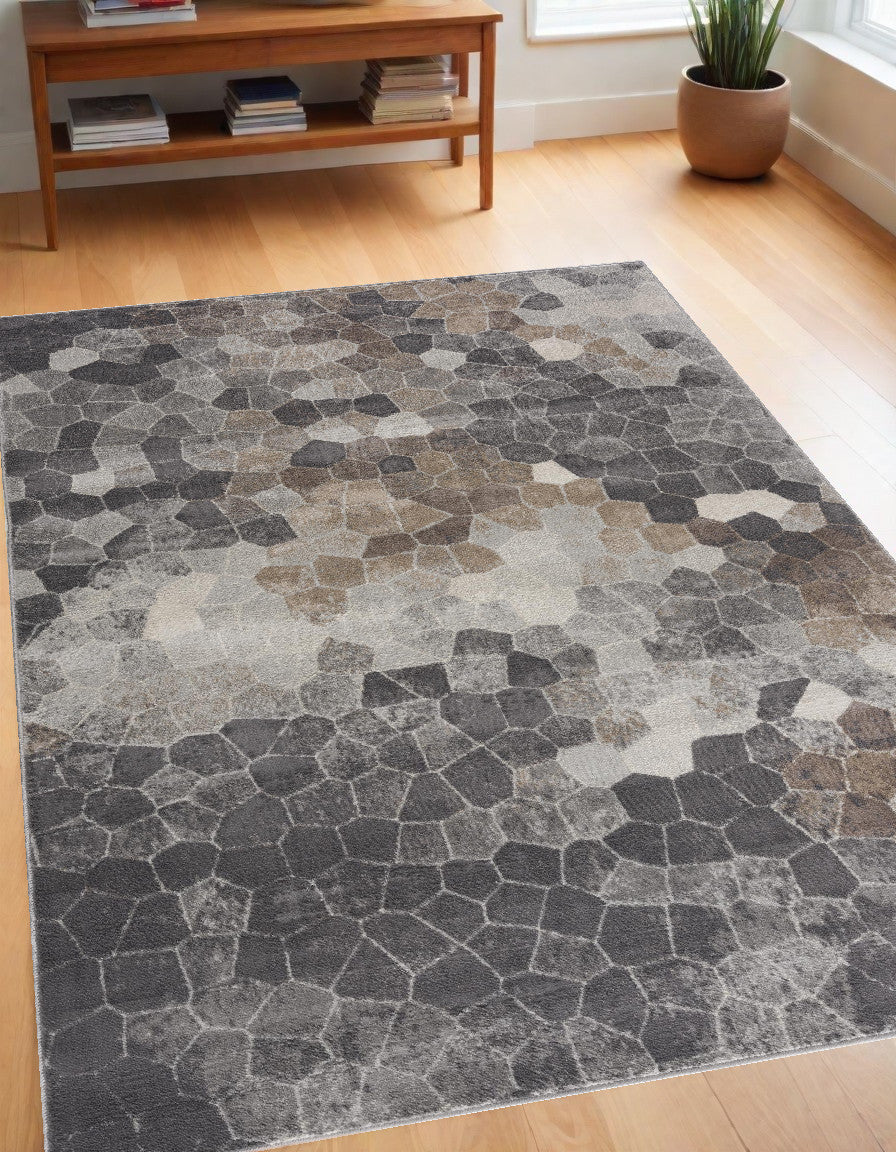 8' X 11' Beige Cobblestone Pattern Area Rug