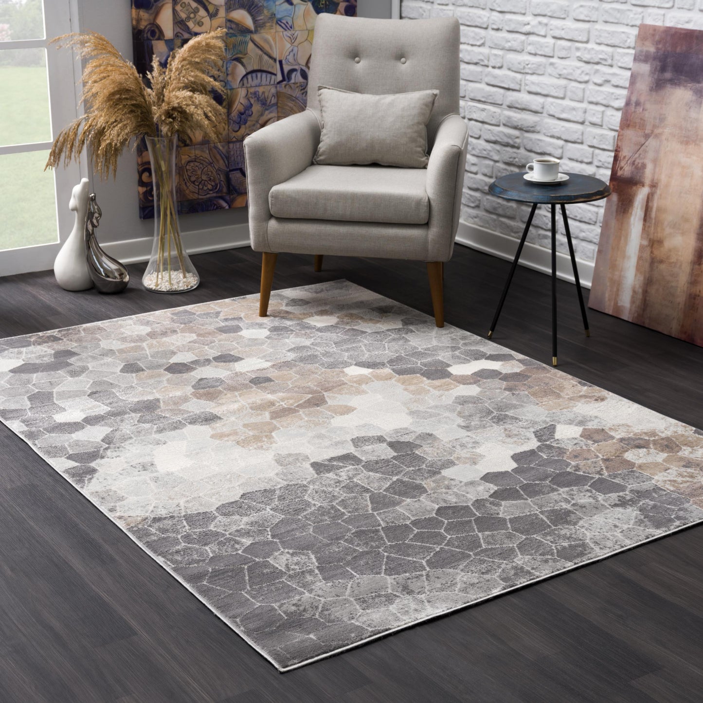 8' X 11' Beige Cobblestone Pattern Area Rug