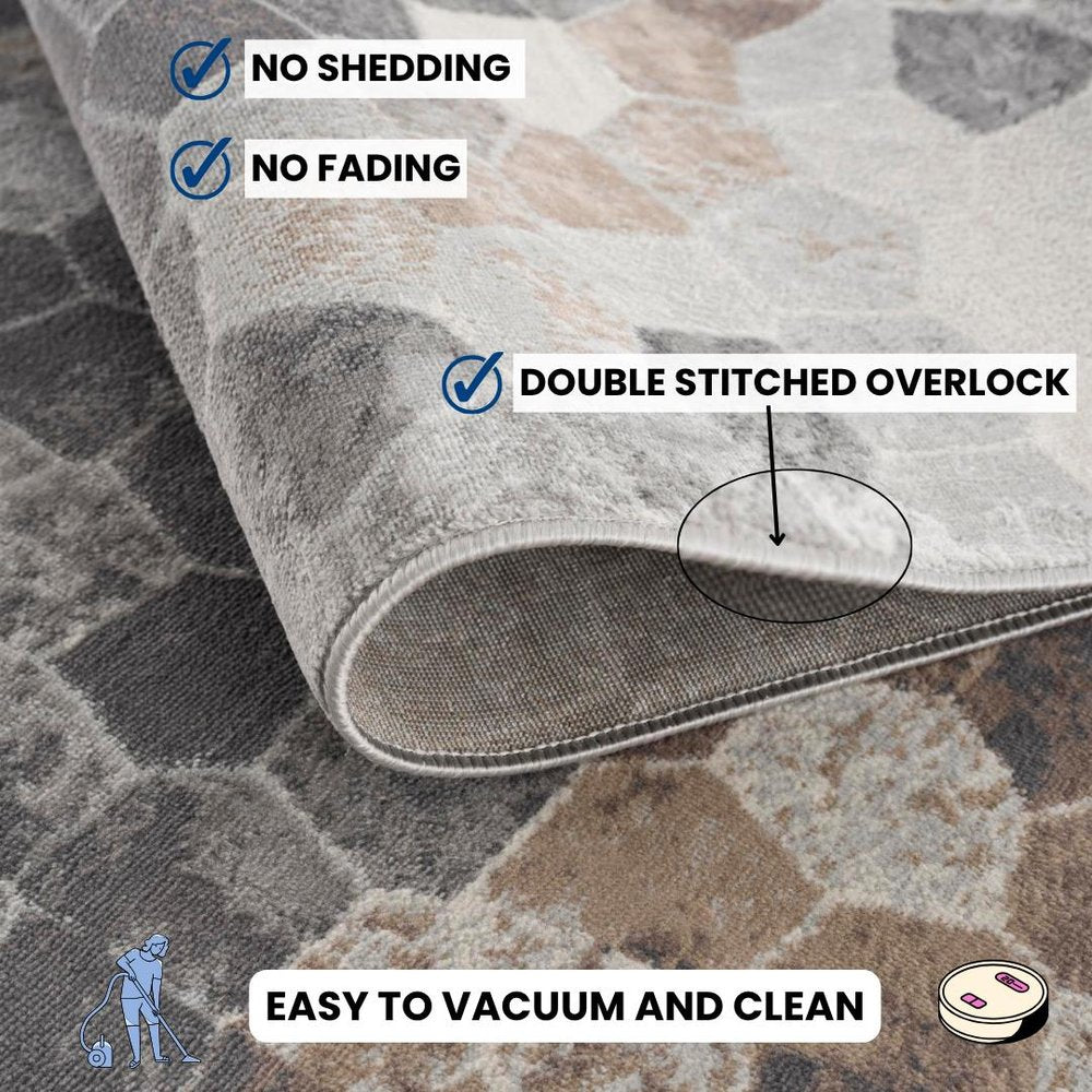 8' Beige And Gray Cobblestone Distressed Runner Rug
