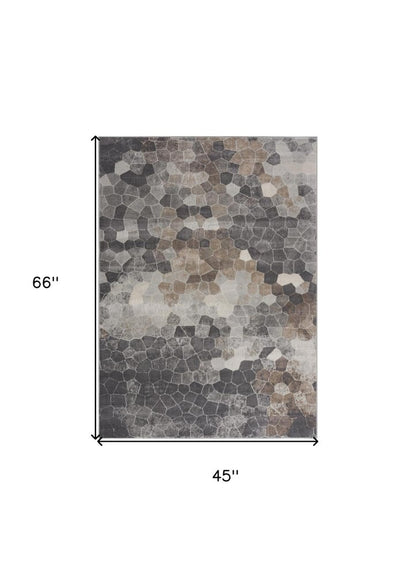 8' Beige And Gray Cobblestone Distressed Runner Rug