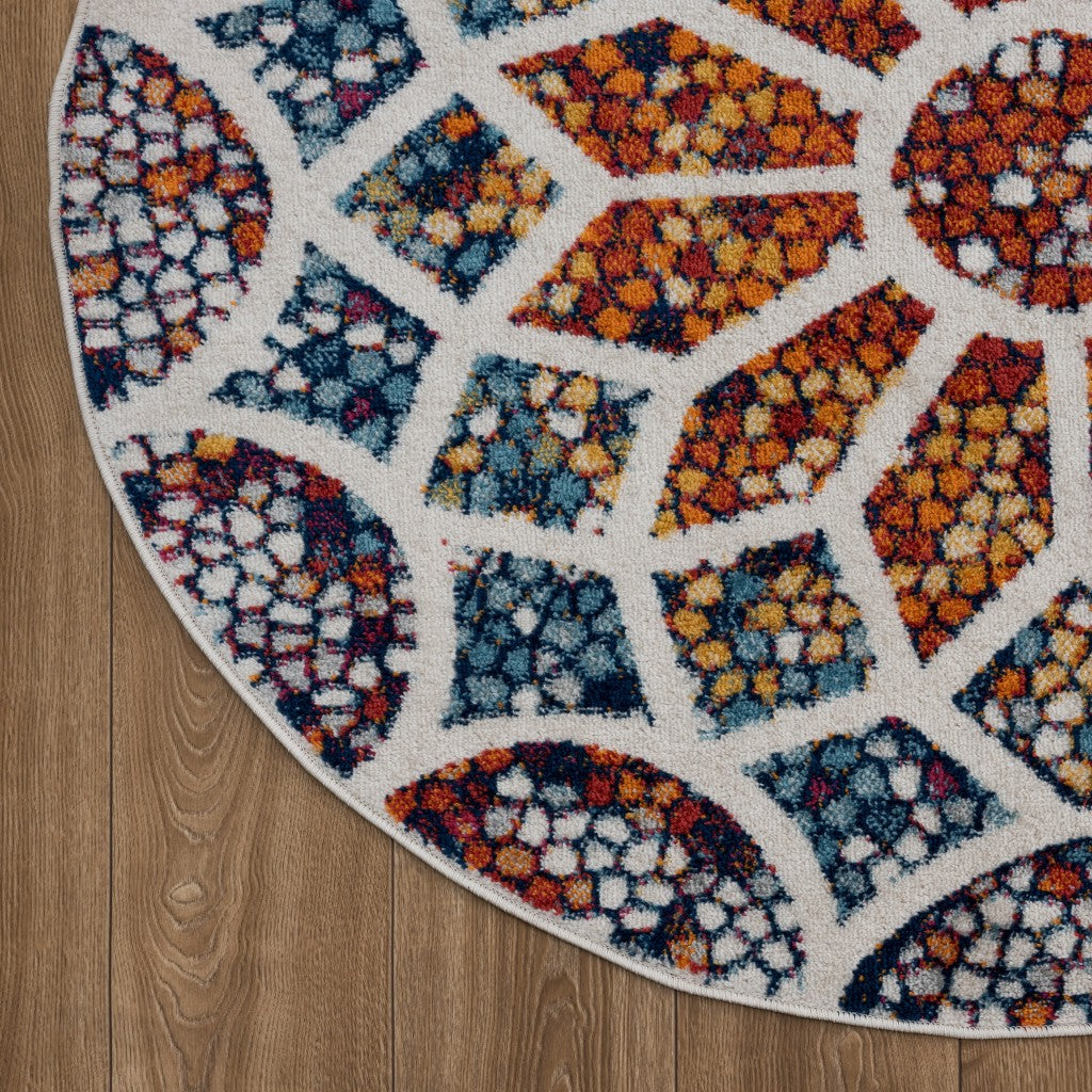 4' Round Multicolored Floral Mosaic Area Rug