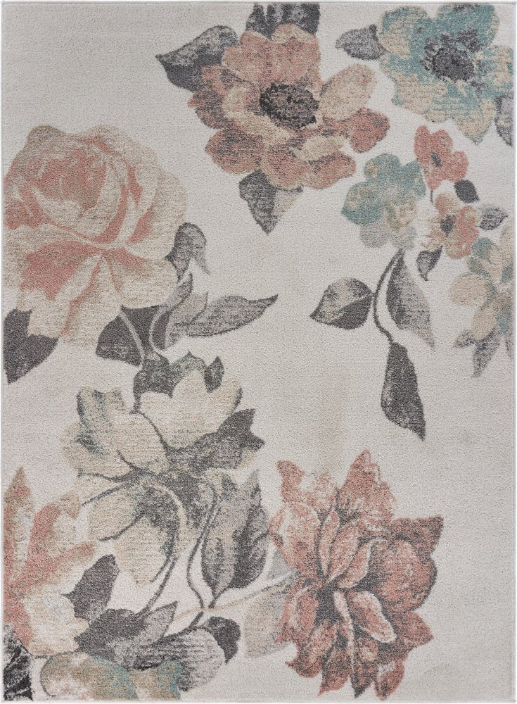 5' X 7' Ivory Blooming Rose Area Rug