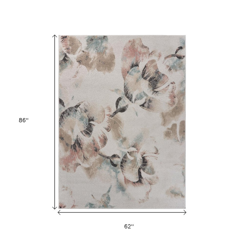 8' X 10' Ivory Soft Floral Artwork Area Rug