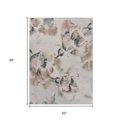 8' X 10' Ivory Soft Floral Artwork Area Rug