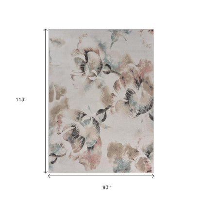8' X 10' Ivory Soft Floral Artwork Area Rug