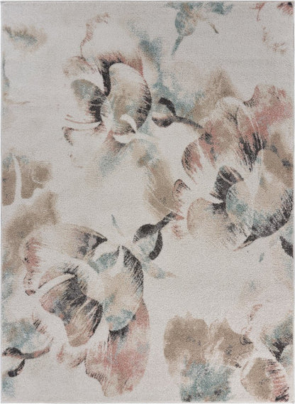 8' X 10' Ivory Soft Floral Artwork Area Rug