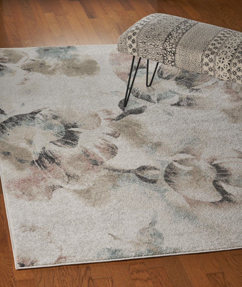 8' X 10' Ivory Soft Floral Artwork Area Rug