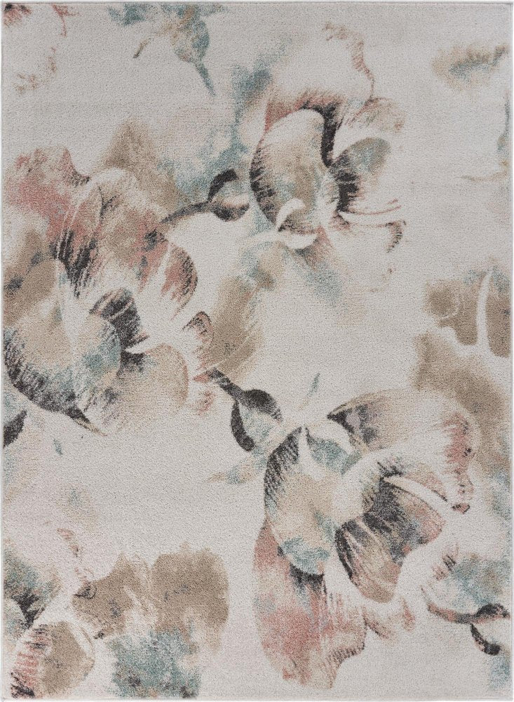 8' X 10' Ivory Soft Floral Artwork Area Rug