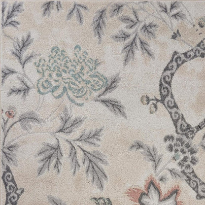 5' X 7' Soft Beige Birds and Trees Area Rug