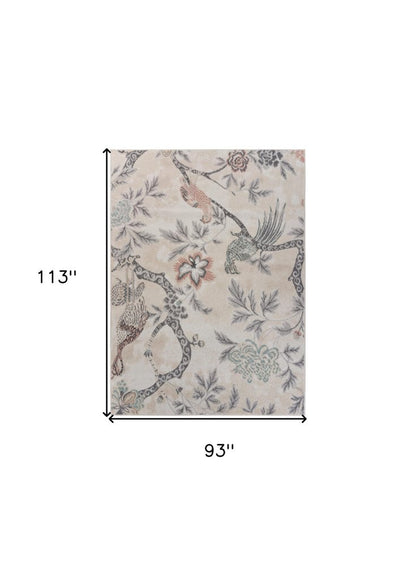 8' X 10' Soft Beige Birds and Trees Area Rug