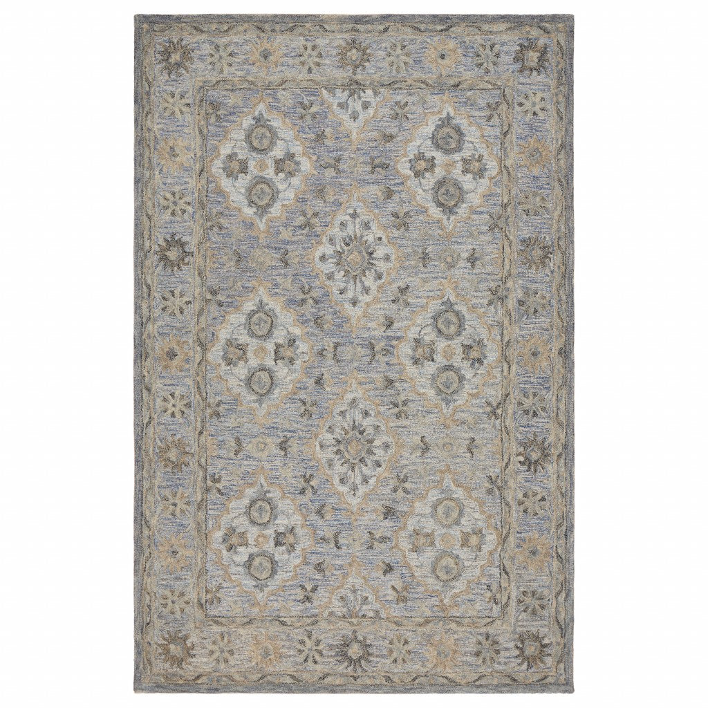 5' X 8' Blue and Tan Traditional Area Rug