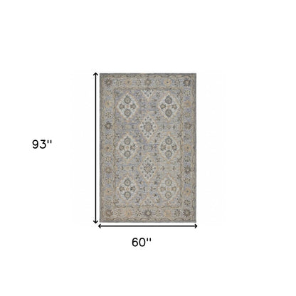 8' X 10' Blue and Tan Traditional Area Rug