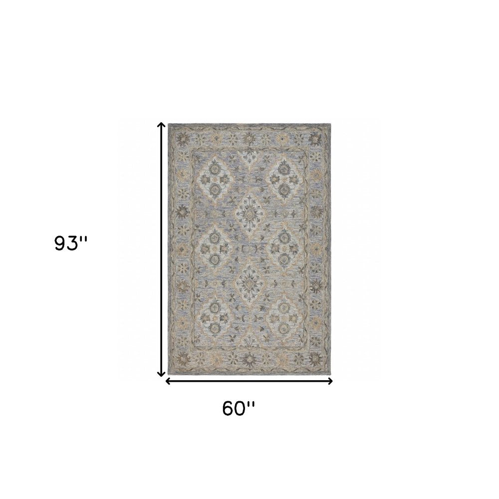 8' X 10' Blue and Tan Traditional Area Rug