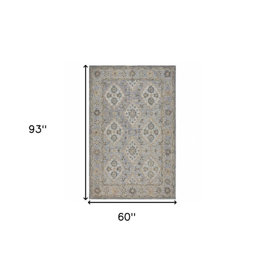 8' X 10' Blue and Tan Traditional Area Rug