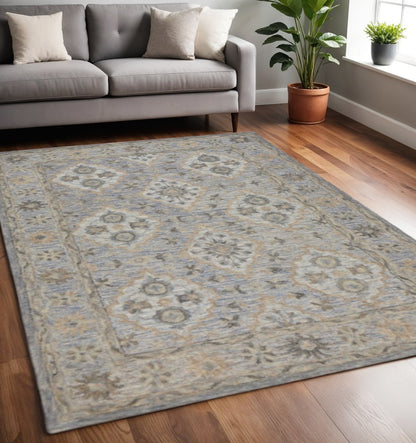 8' X 10' Blue and Tan Traditional Area Rug