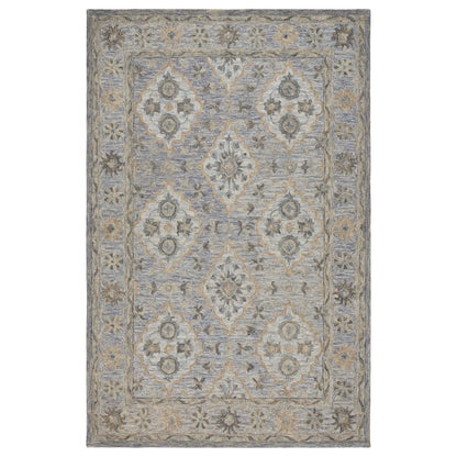 5' X 8' Blue and Tan Traditional Area Rug