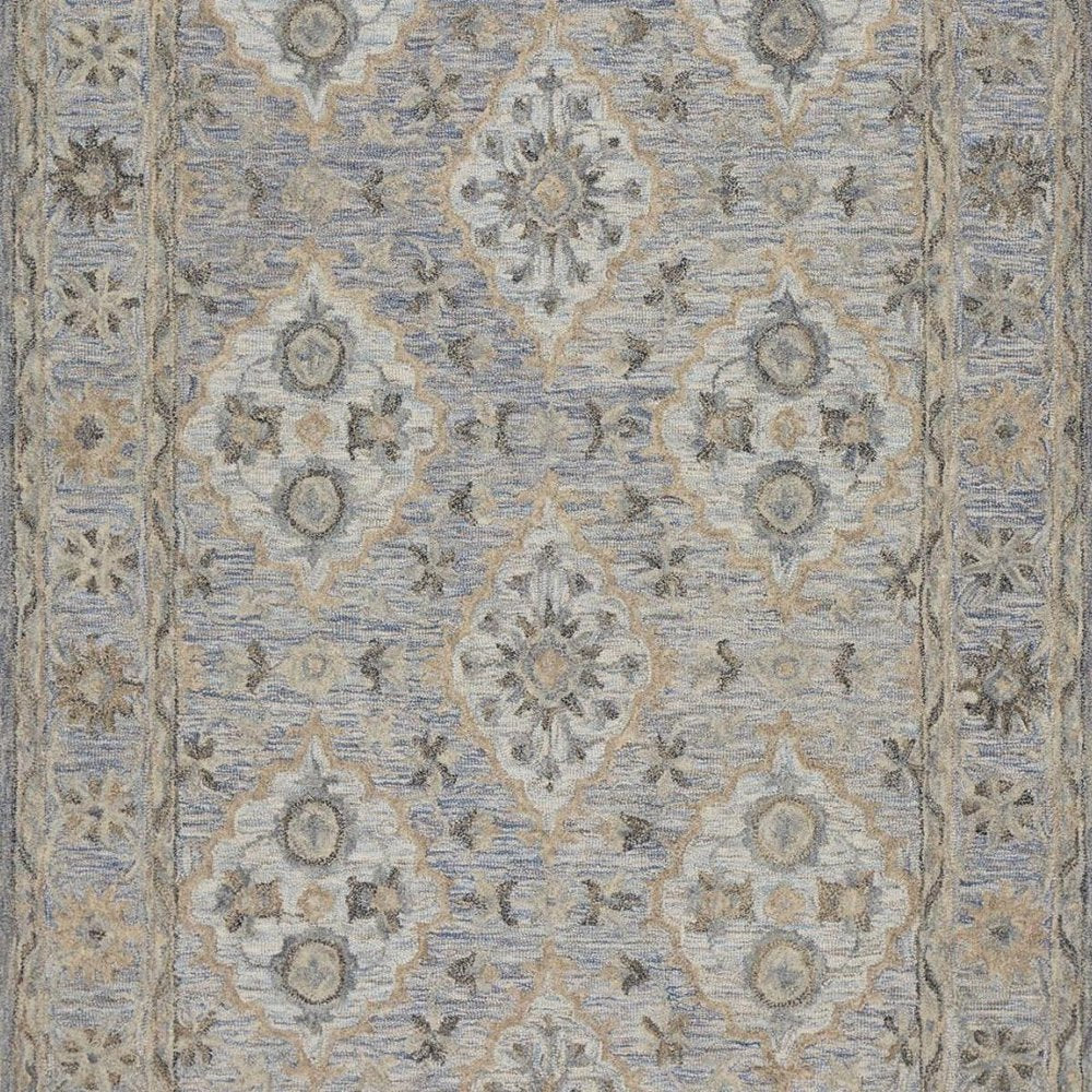 5' X 8' Blue and Tan Traditional Area Rug