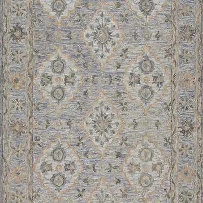 5' X 8' Blue and Tan Traditional Area Rug