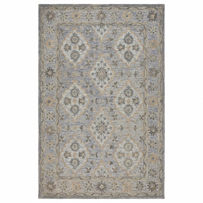 5' X 8' Blue and Tan Traditional Area Rug