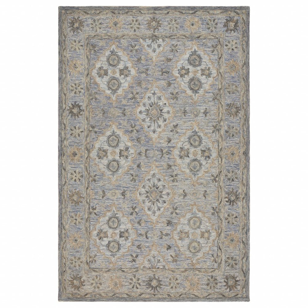 5' X 8' Blue and Tan Traditional Area Rug