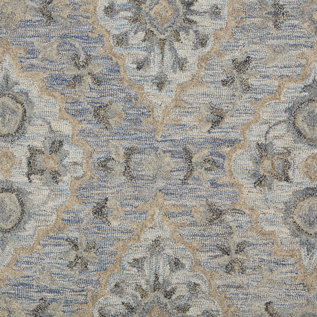 5' X 8' Blue and Tan Traditional Area Rug