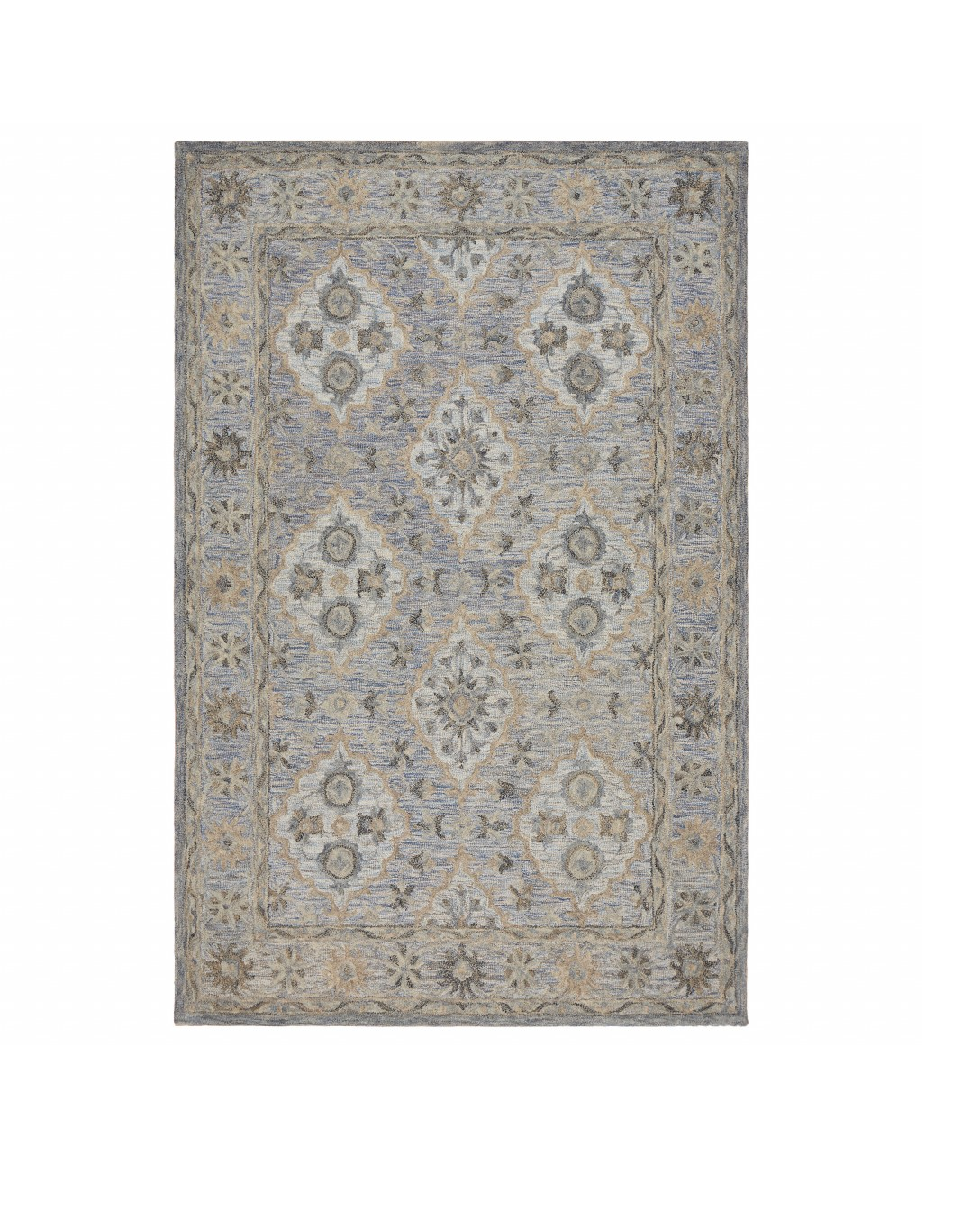 5' X 8' Blue and Tan Traditional Area Rug