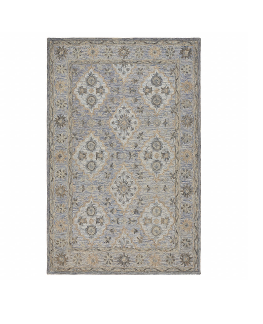 5' X 8' Blue and Tan Traditional Area Rug