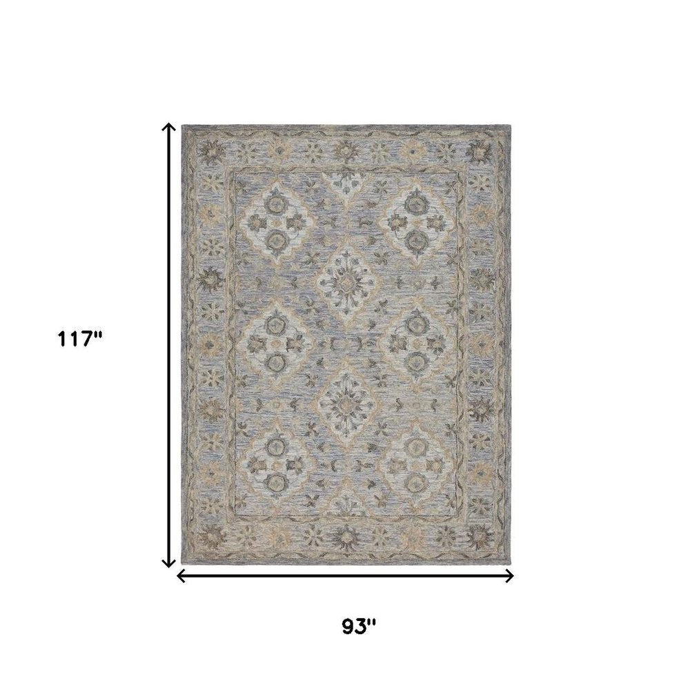 8' X 10' Blue and Tan Traditional Area Rug
