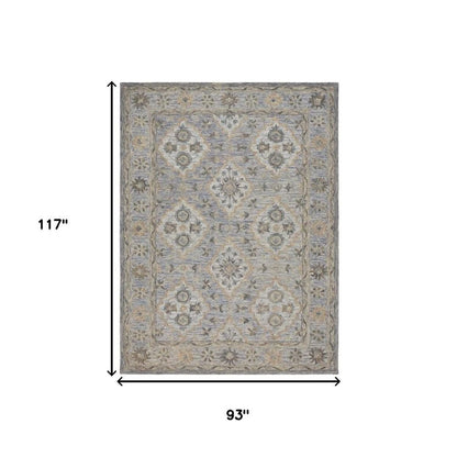 8' X 10' Blue and Tan Traditional Area Rug