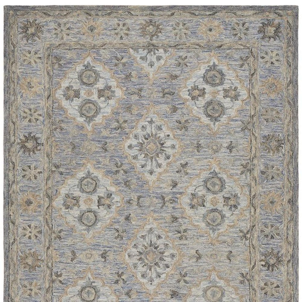 8' X 10' Blue and Tan Traditional Area Rug