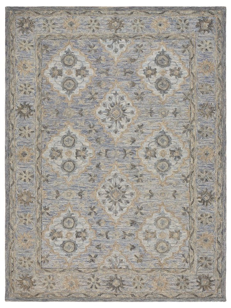 5' X 8' Blue and Tan Traditional Area Rug