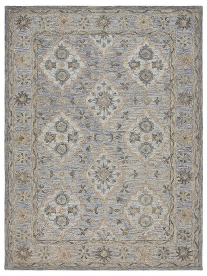 5' X 8' Blue and Tan Traditional Area Rug