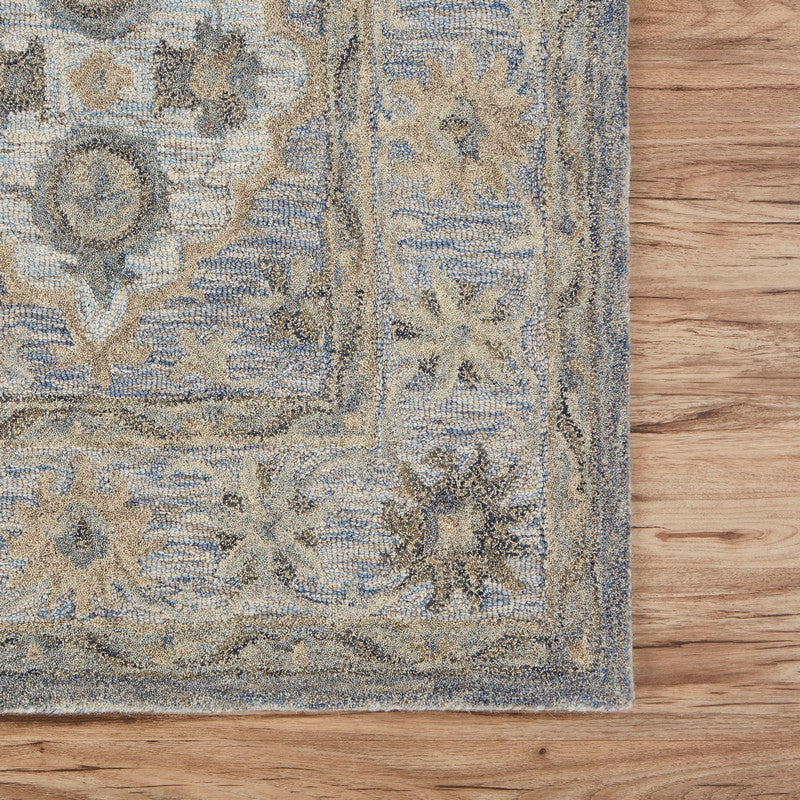 5' X 8' Blue and Tan Traditional Area Rug