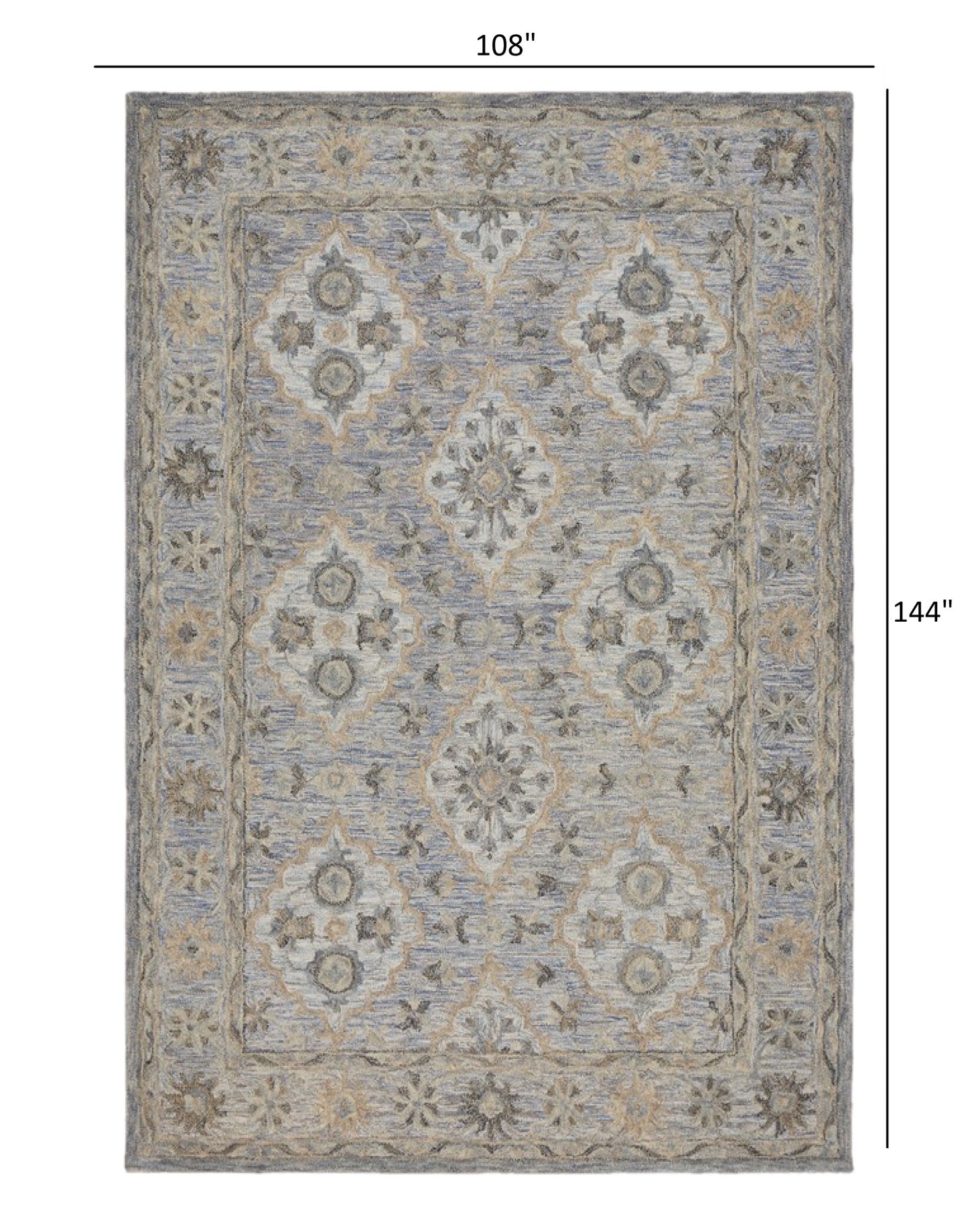 8’ x 10’ Blue and Tan Traditional Area Rug