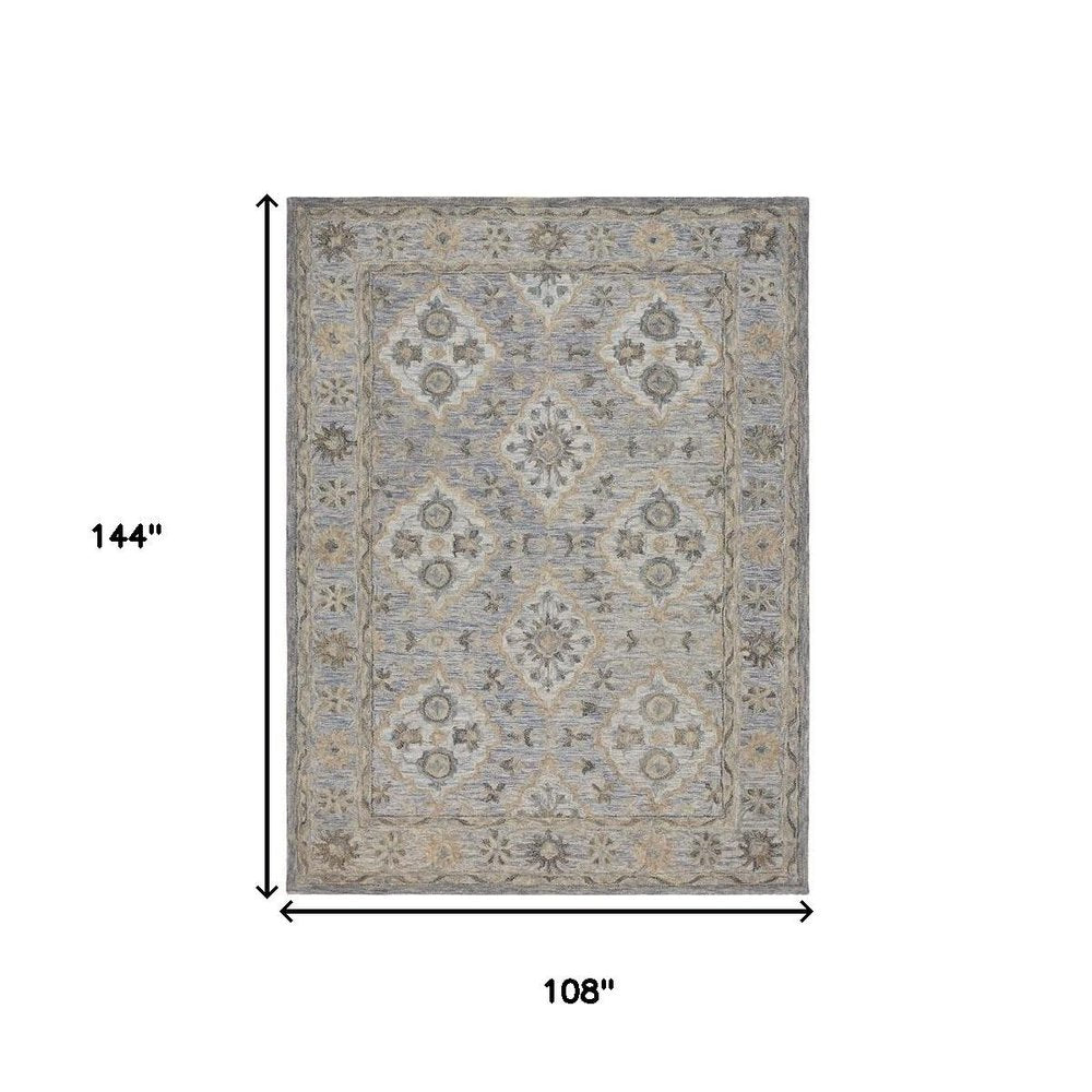 8' X 10' Blue and Tan Traditional Area Rug