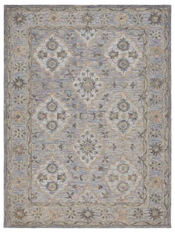 5' X 8' Blue and Tan Traditional Area Rug