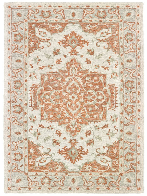 9' X 12' Orange and Ivory Medallion Area Rug