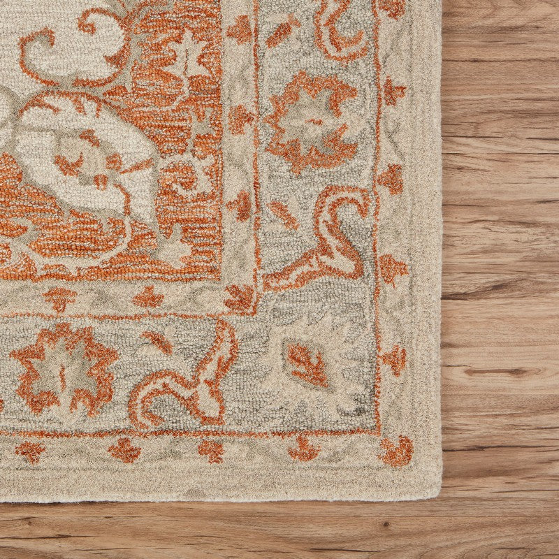 9' X 12' Orange and Ivory Medallion Area Rug