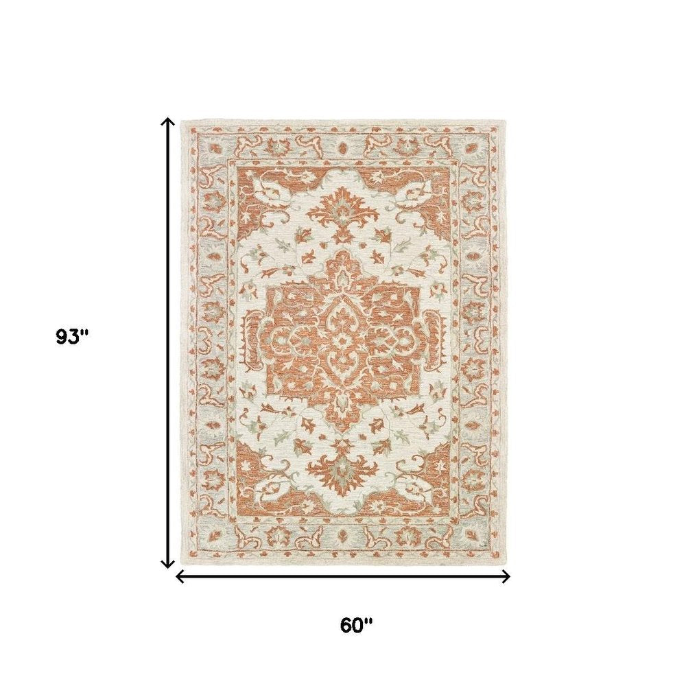 9' X 12' Orange and Ivory Medallion Area Rug