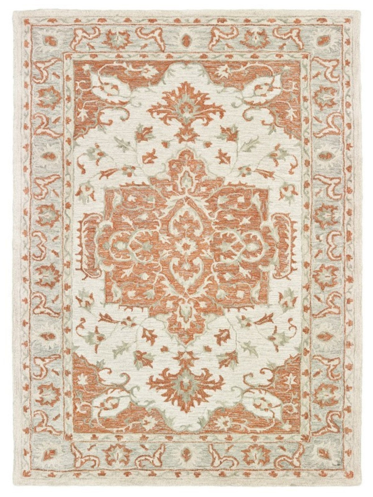 9' X 12' Orange and Ivory Medallion Area Rug