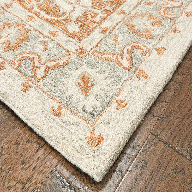 9' X 12' Orange and Ivory Medallion Area Rug