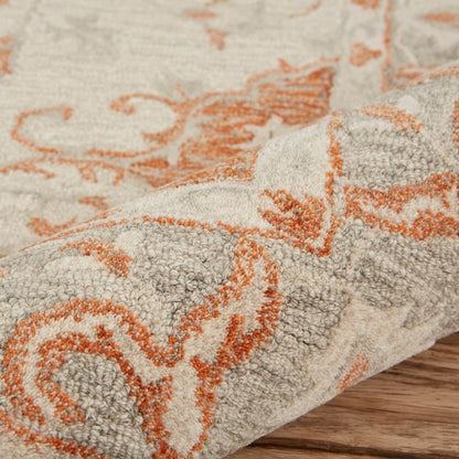 9' X 12' Orange and Ivory Medallion Area Rug