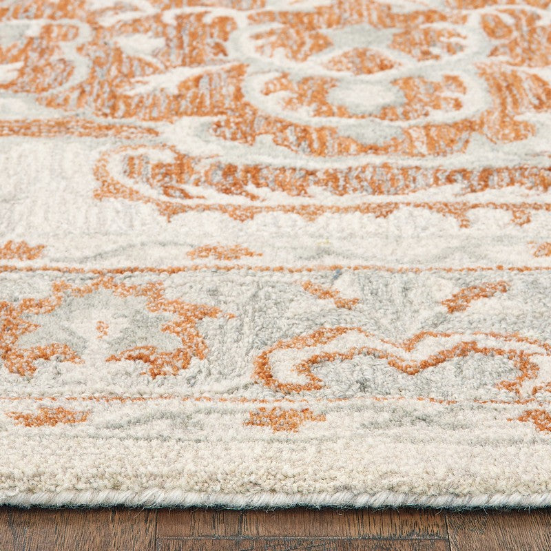 9' X 12' Orange and Ivory Medallion Area Rug