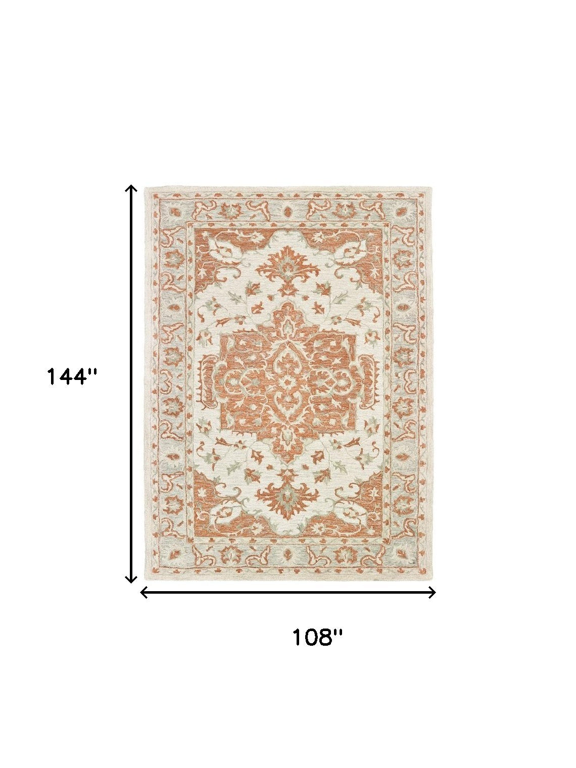 9' X 12' Orange and Ivory Medallion Area Rug