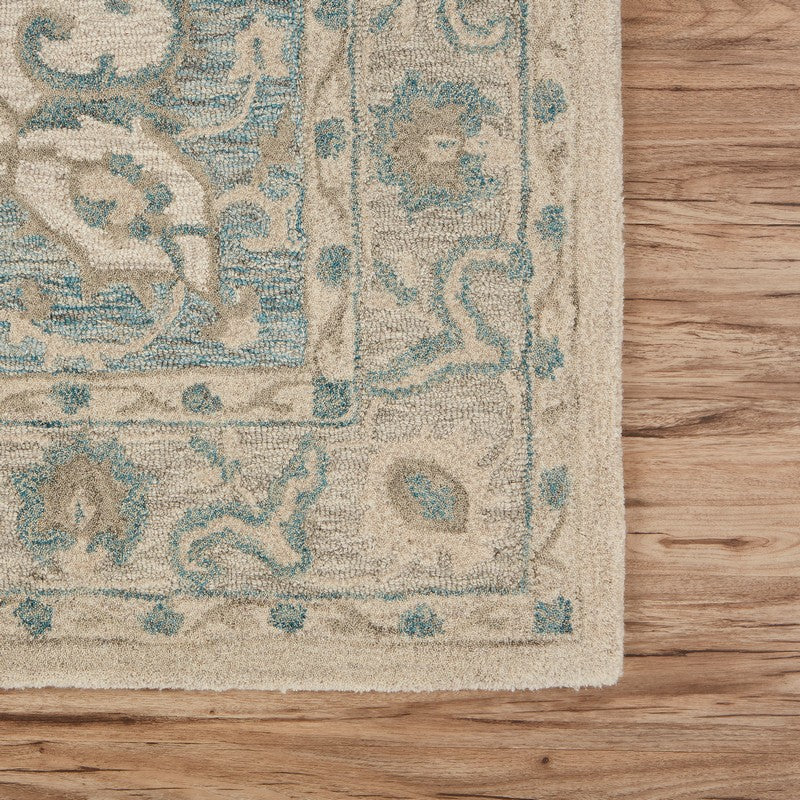 9' X 12' Turquoise and Cream Medallion Area Rug