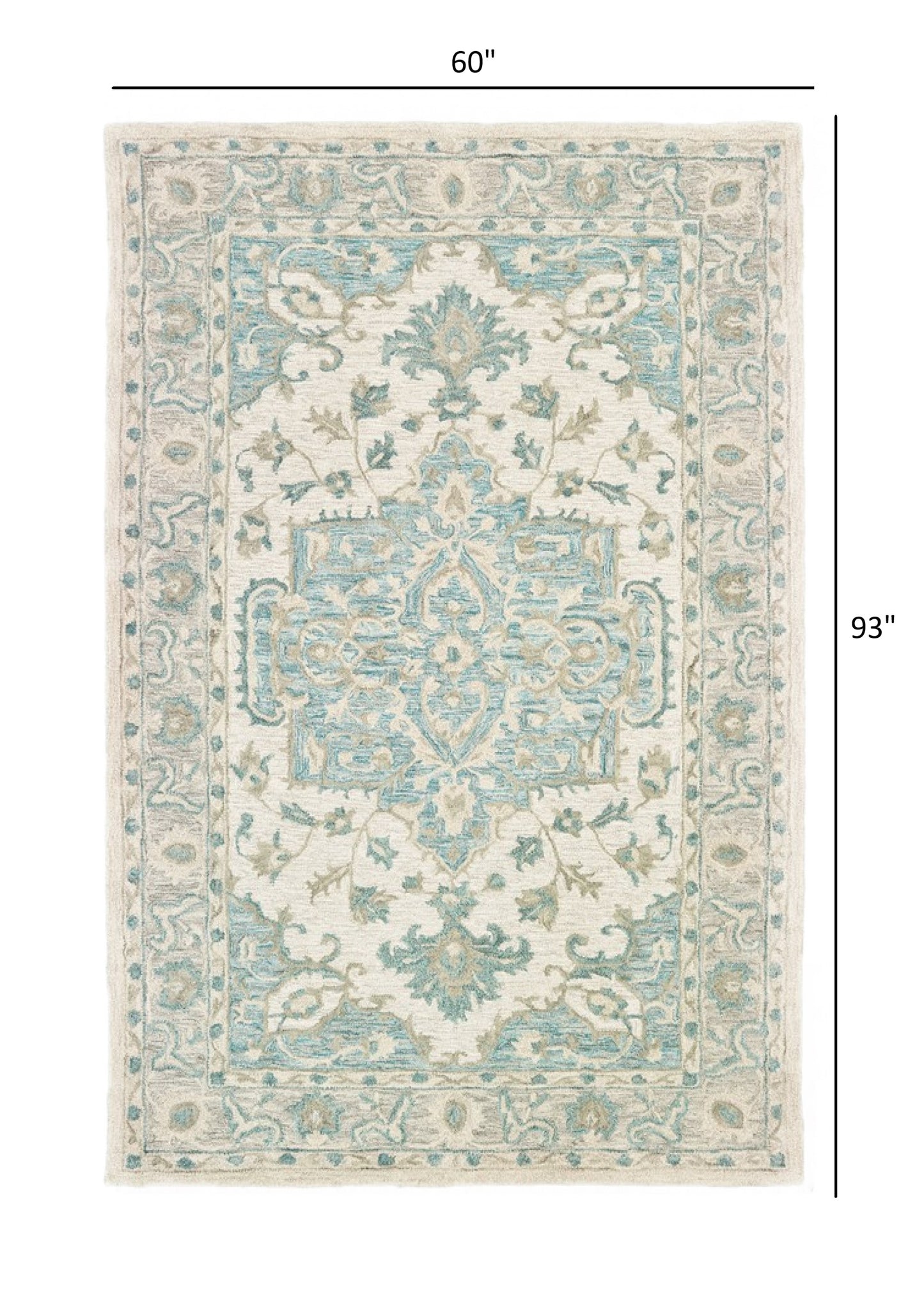 9' X 12' Turquoise and Cream Medallion Area Rug