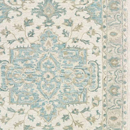9' X 12' Turquoise and Cream Medallion Area Rug