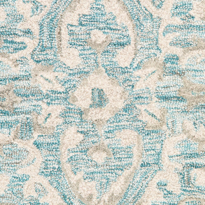 8' X 10' Turquoise and Cream Medallion Area Rug