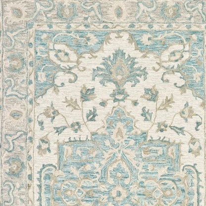 5' X 8' Turquoise and Cream Medallion Area Rug